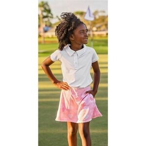 Turtles & Tees Girl XS 4T Golf Cap Sleeve Performance Polo Shirt In White NWT